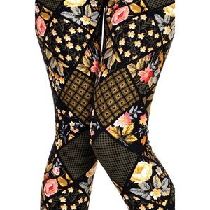 Painted Brushed Leggings- Checkered Flowers